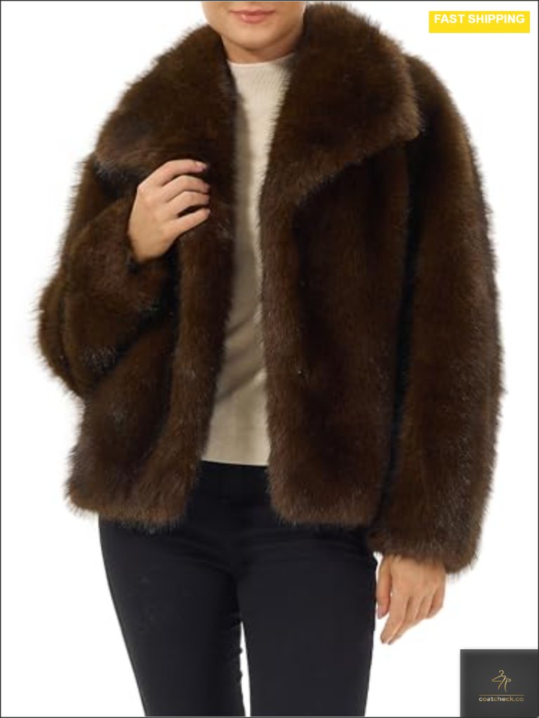 Faux Fur Jacket Leopard Print Open Front Coat With Pockets